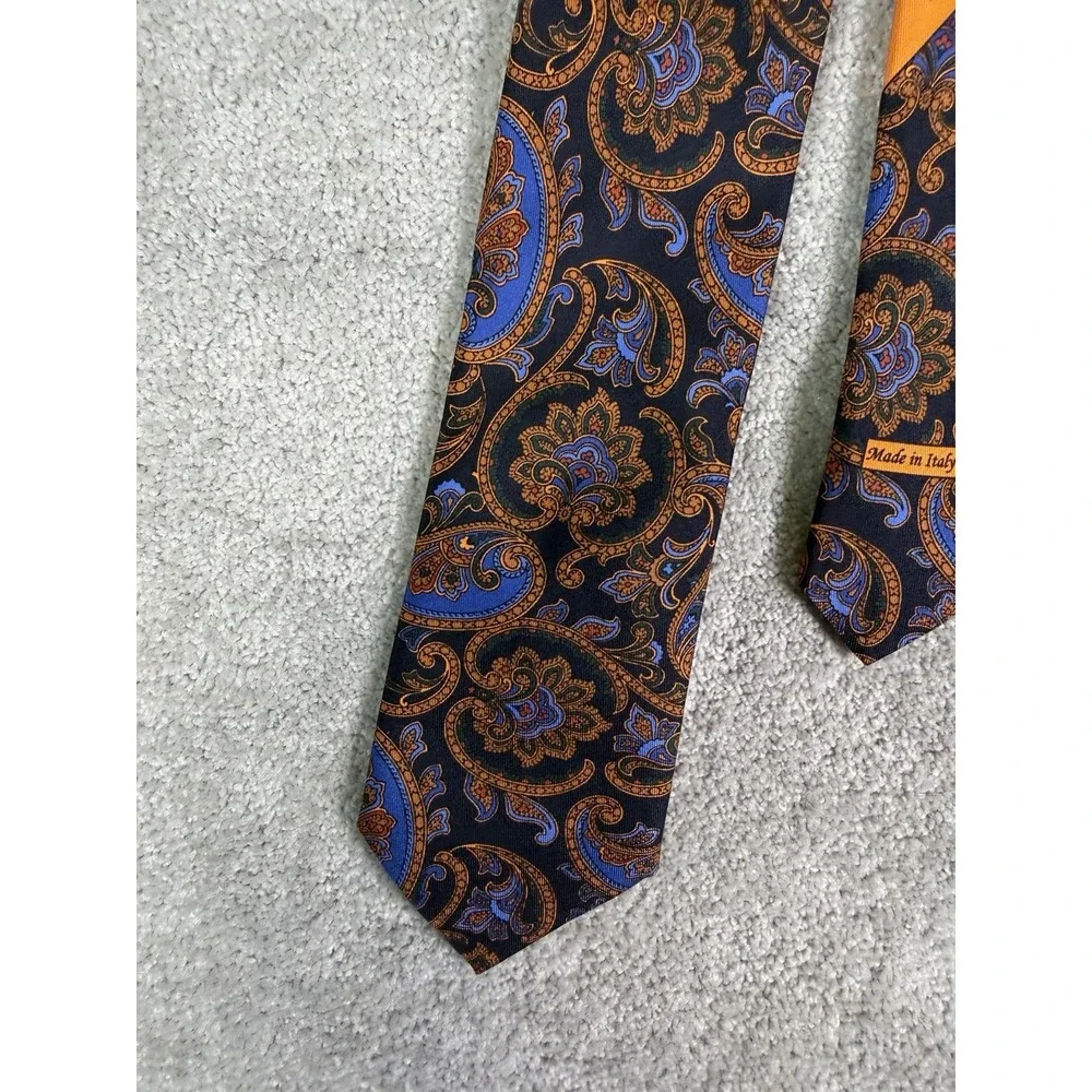 Marchesi di Como Tie Mens 100% Silk Made in Italy Blue Brown Paisley Necktie
